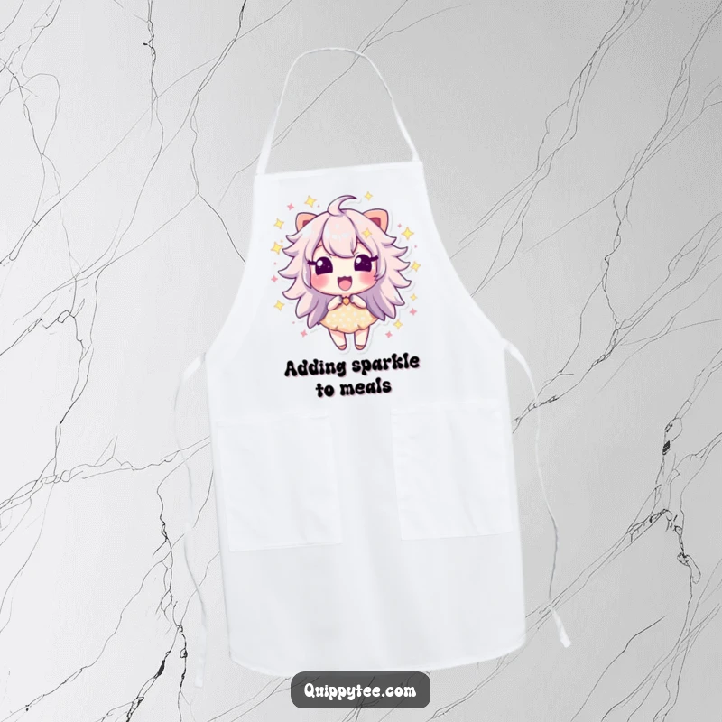 Funny apron featuring a sparkle dust character bursting with excitement, perfect for dazzling and tidy creative tasks.