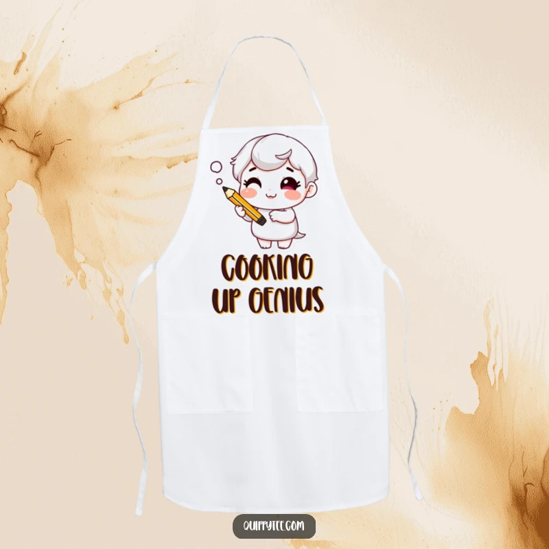 Funny Apron: Character with a cheeky grin and a thought bubble, perfect for a witty and inspired cooking experience.