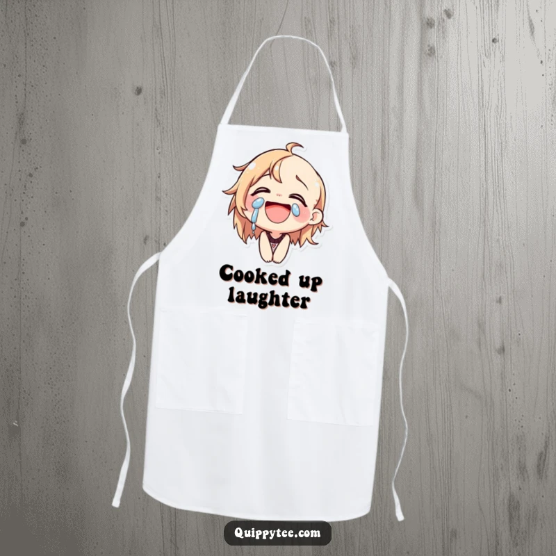 Funny Apron: A cat character is pictured laughing heartily, tears of joy streaming, ready for kitchen mirth.