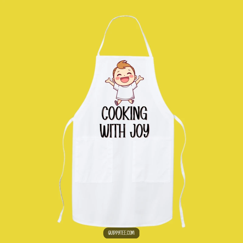 Joyful Speech Bubble Apron: Funny Character's Happy Jumps for a Cheerful Kitchen