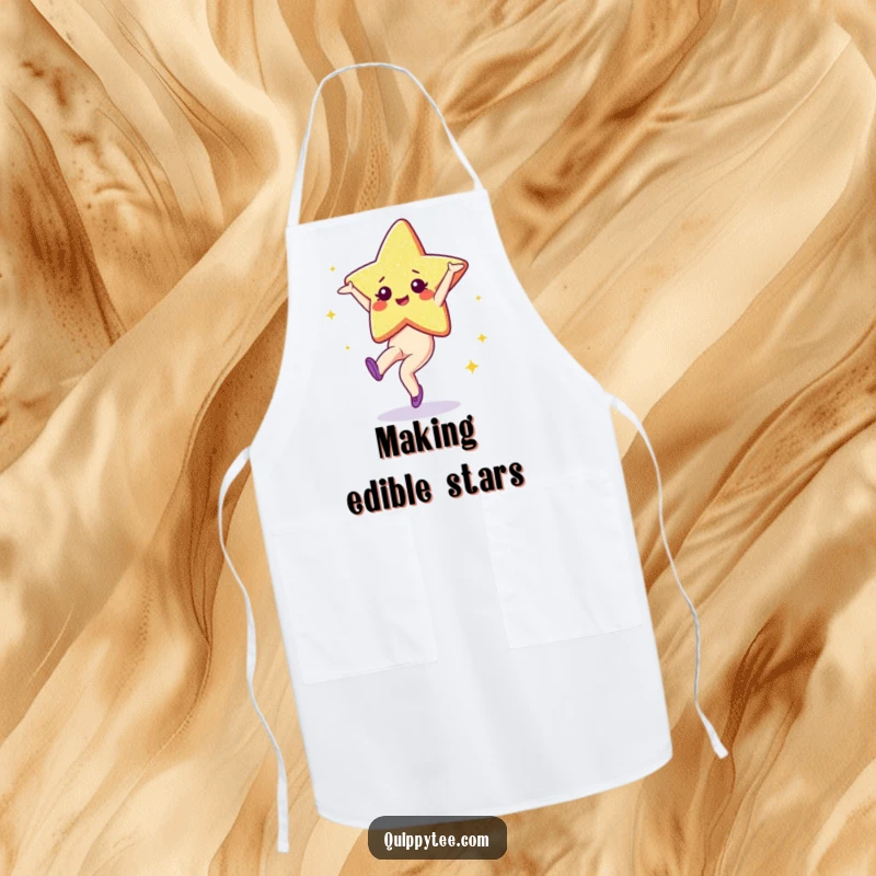Funny Apron: A sparkling glitter star character doing a cartwheel, keeping you clean with a side of celestial fun.