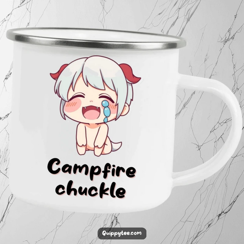 Funny Laughing Camping Mug: A character laughs with tears, perfect for enjoying beverages outdoors with joy.