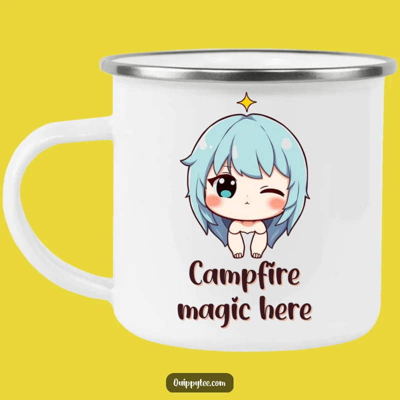 Wink & Sparkle Camping Mug: Funny Character's Cheeky Drink for Playful Campers