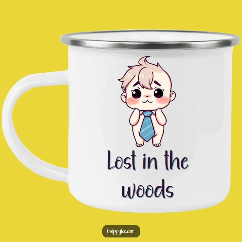 Funny Flustered Kawaii Tie Enamel Camping Mug - Overwhelmed Humor Outdoor Gift