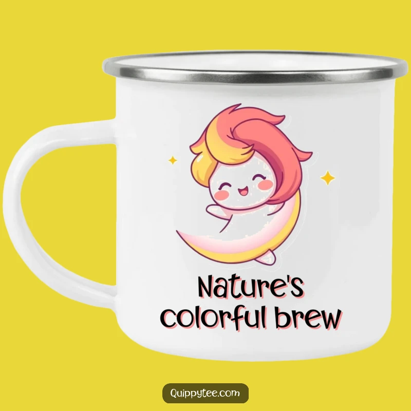 Funny Rainbow Swirl Camping Mug: Vibrant Character for Outdoor Adventures