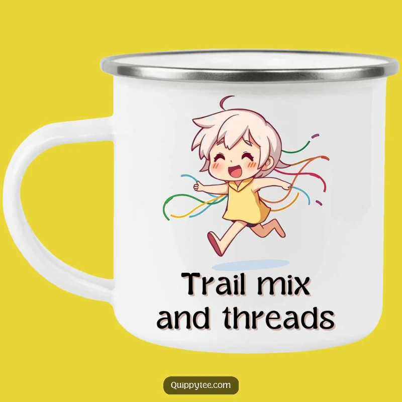 Funny Running Thread Character Camping Mug: Energy for Your Adventures