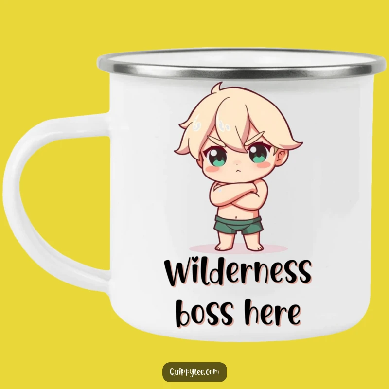Confident Pose Camping Mug: Funny Character's Bold Drink for Empowered Campers