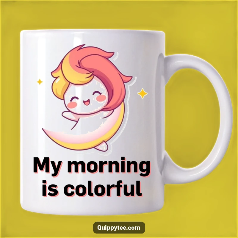 Funny Rainbow Swirl Mug: Joyful Character Twirling, Perfect Vibrant Gift