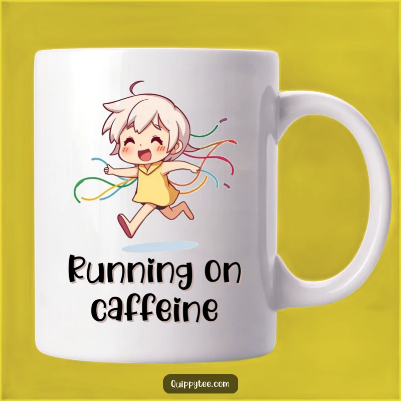 Funny Running Thread Character Mug: Joyful Dash & Colorful Trails, Funny Gift