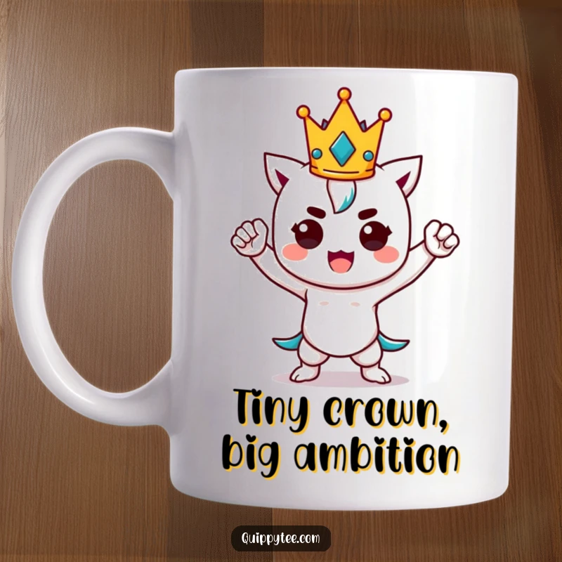 Funny kawaii character striking a confident power pose, wearing a tiny golden crown, ready to conquer the world.