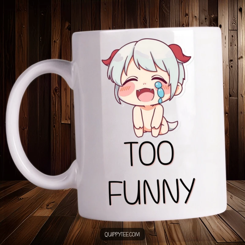 Funny Laughing Mug: A character laughs heartily, tears streaming down, embodying pure, contagious mirth.