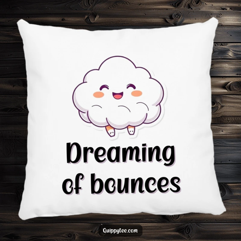Funny pillow featuring a smiling cloud character bouncing with joy, perfect for adding comfort and cheerful vibes.