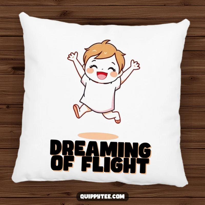 Funny fabric swatch character in a joyful leap, rendered on a soft, comfortable pillow for decorative accent.