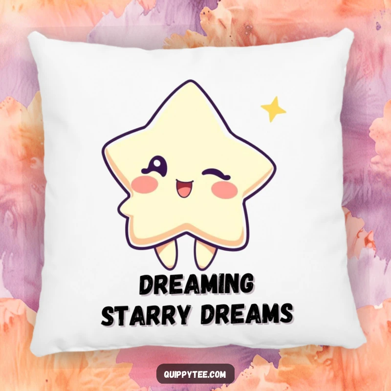 Funny pillow featuring a cute star character winking playfully, perfect for adding cosmic comfort and charm.