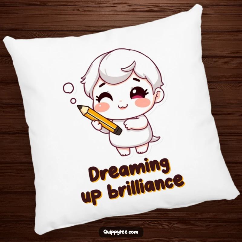 Funny Pillow: Character with a cheeky grin and a thought bubble, designed for witty comfort and relaxation.