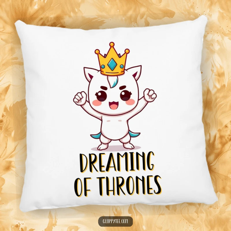 Funny kawaii character striking a regal power pose, adorned with a tiny crown, perfect for adding humor and comfort.