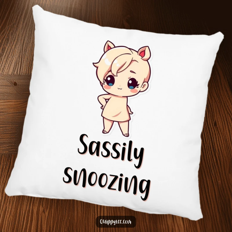 Funny pillow featuring a cute Kawaii character in a sassy pose with one hand on hip, embodying lovable self-assurance.