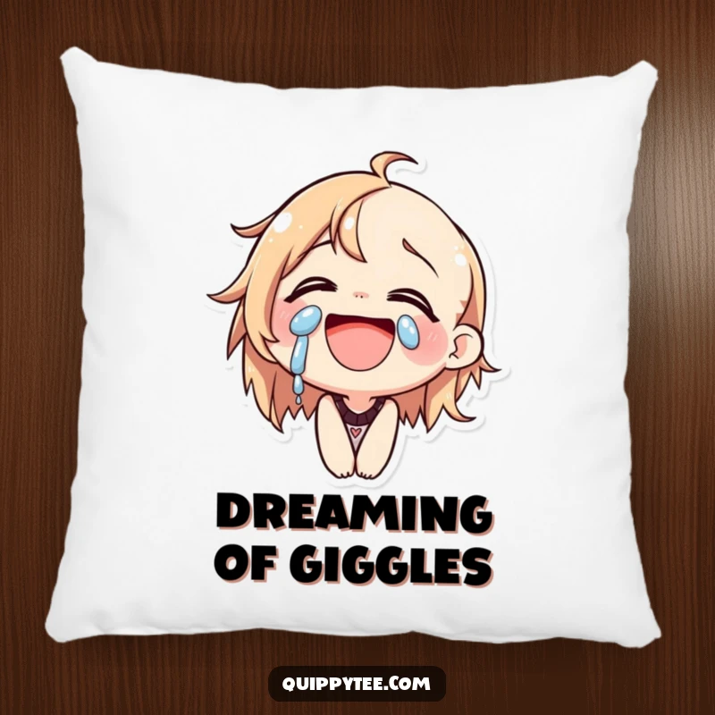 Funny Pillow: A soft pillow features a cat character laughing uncontrollably, tears of joy creating a happy, bubbly effect.