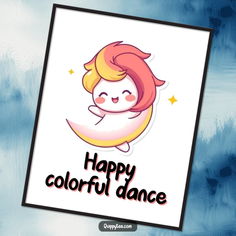 Funny Digital Art Print: A vibrant rainbow swirl character twirling happily, offering instant color and cheer.
