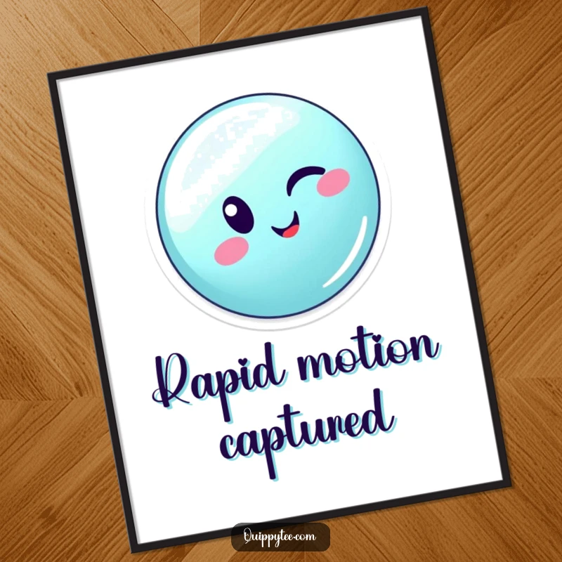 Funny winking button character zipping energetically across a seam, perfect for instant, humorous digital art prints.