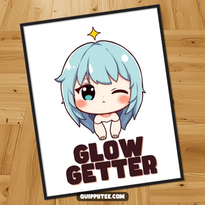 Funny Digital Art Print: Character winking with a tiny sparkle above their head, conveying playful charm, ready to print.