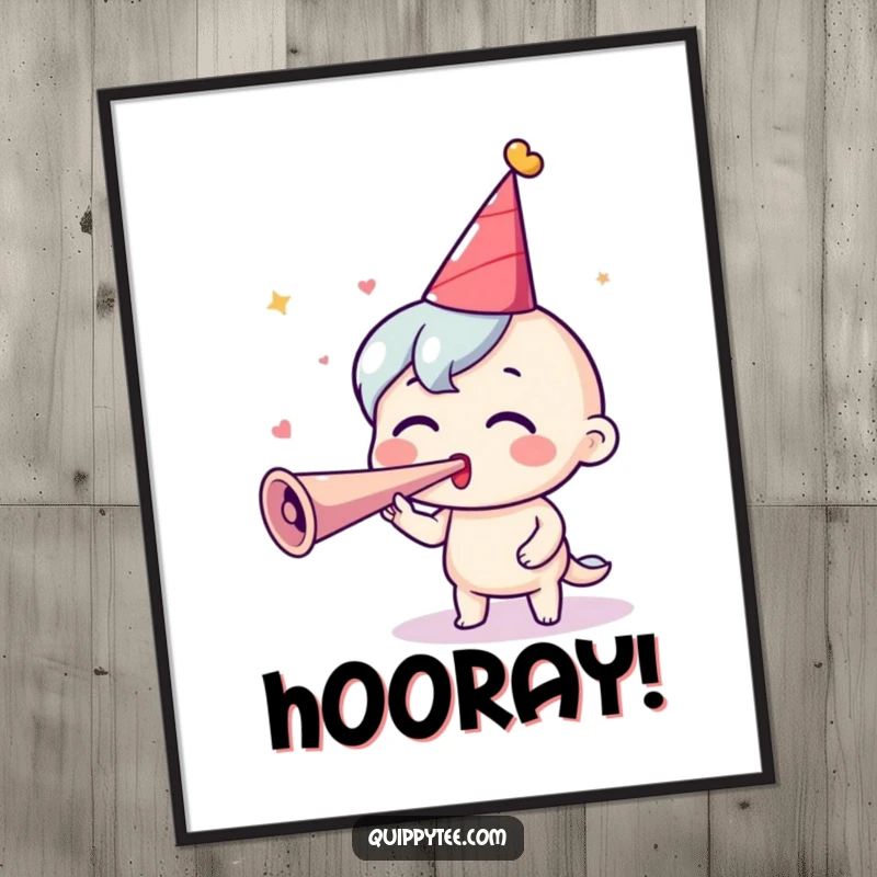 Funny Party Digital Art: An excited character blows a party horn, perfect for printable wall decor.