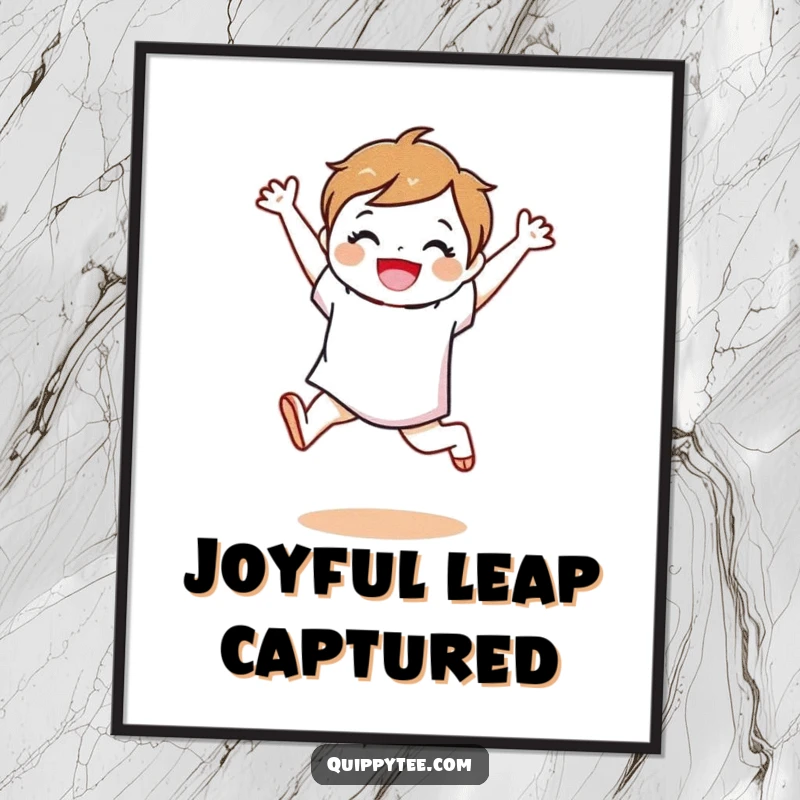 Funny fabric swatch character captured in a dynamic, joyful leap, digital art print for immediate download.