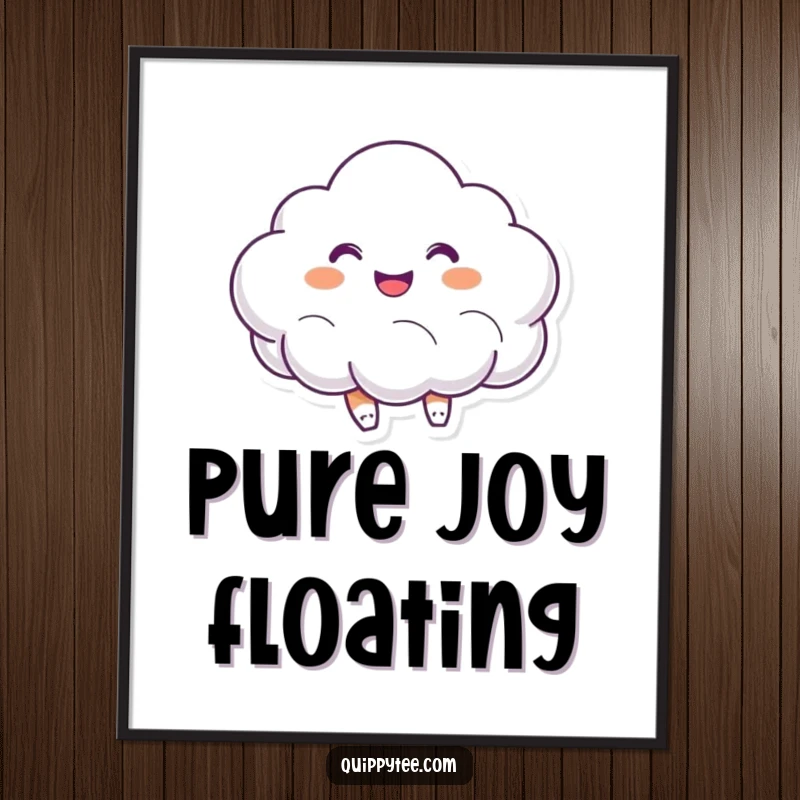 Funny digital art print of a smiling cloud character joyfully bouncing, perfect for adding vibrant, happy ambiance.