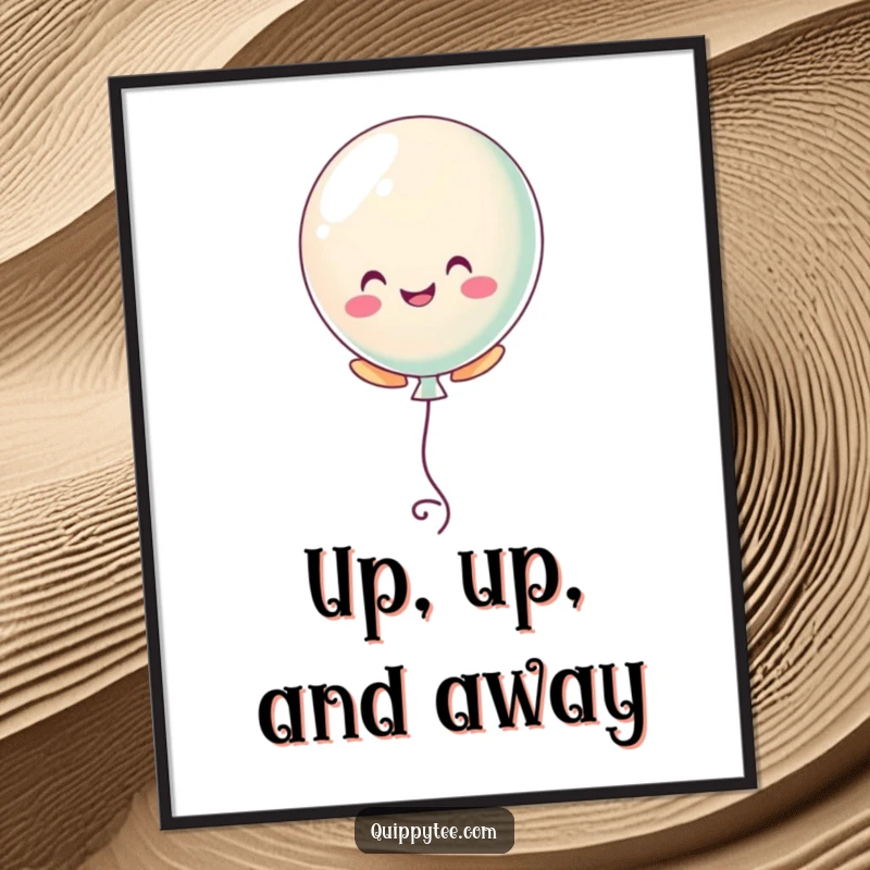 Funny digital art print of a pastel balloon character floating cheerfully, ideal for inspiring positive wall decor.