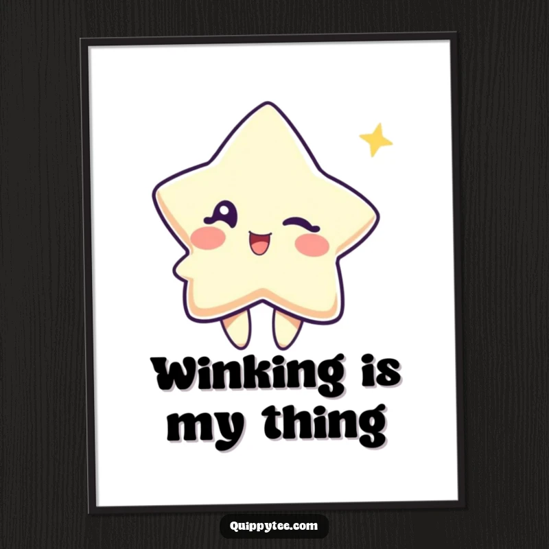 Funny digital art print of a cute star character winking playfully, perfect for adding charming cosmic ambiance.