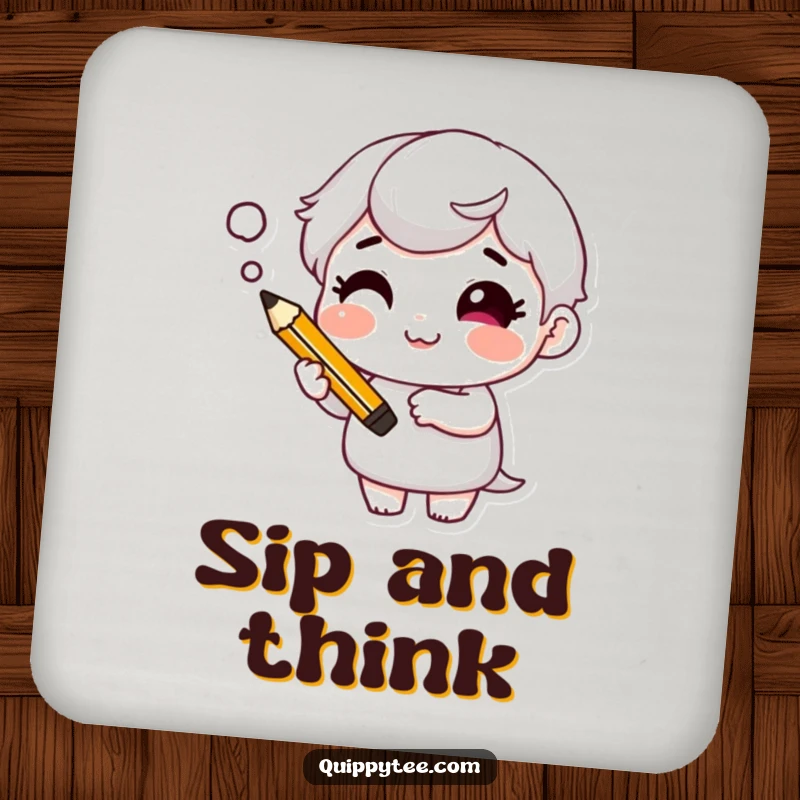 Funny Coaster: Character with a cheeky grin and a thought bubble, a humorous and practical accessory for witty surfaces.