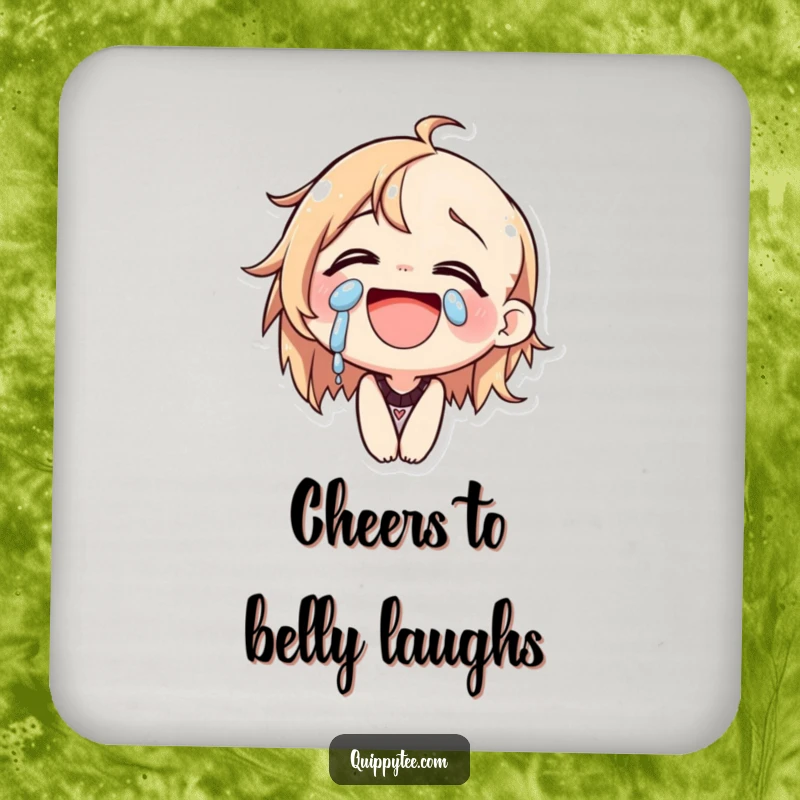 Funny Coaster: A cat character is laughing heartily, tears of joy streaming, adding a joyful element to coasters.