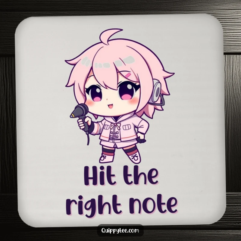 Funny drink coasters featuring a kawaii character confidently holding a microphone, adding a musical and stylish touch to any beverage.