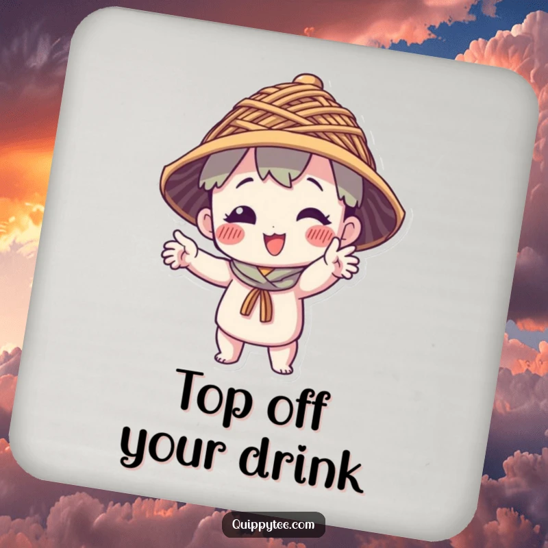 Funny Coaster: A character strikes a funny pose wearing a hat of interwoven threads, adding quirky charm to surface protection.