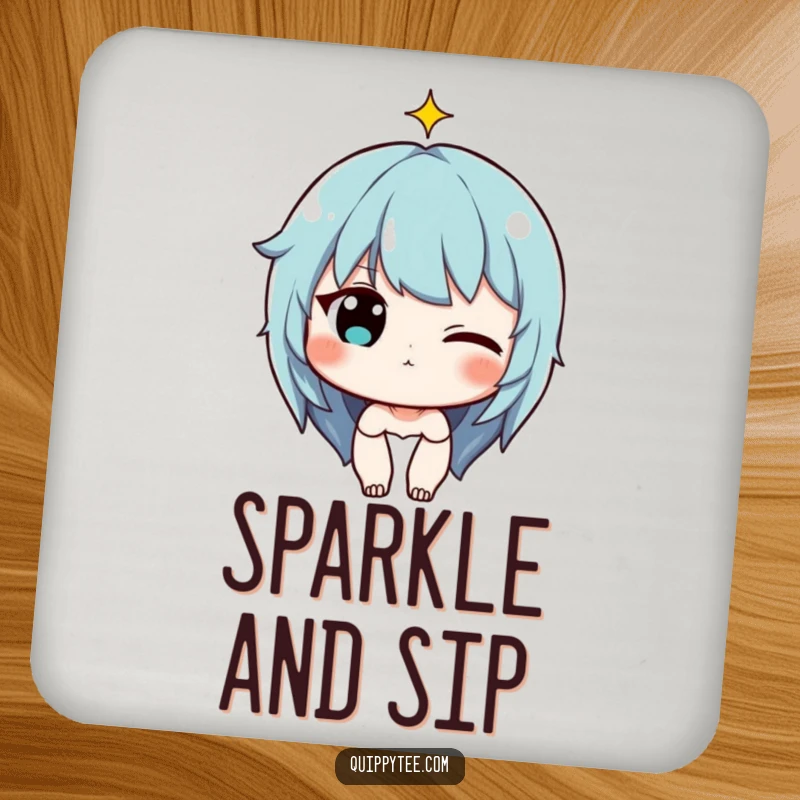 Funny Coaster: Character winking with a tiny sparkle above their head, a humorous and charming accessory for surfaces.