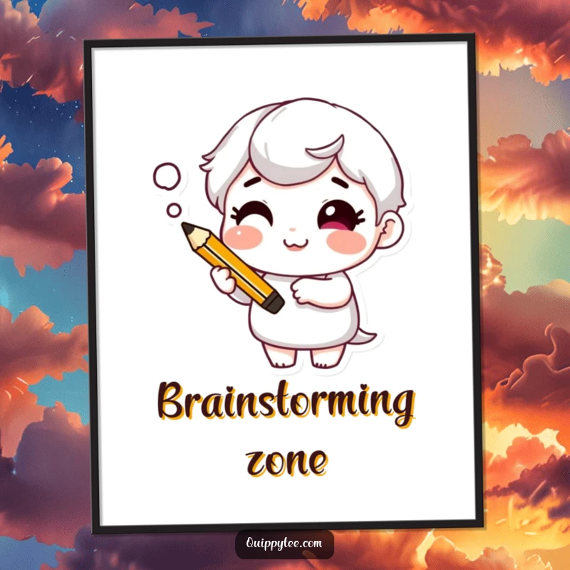 Funny Poster: Character with a cheeky grin and a thought bubble, symbolizing creative ideas and witty contemplation.