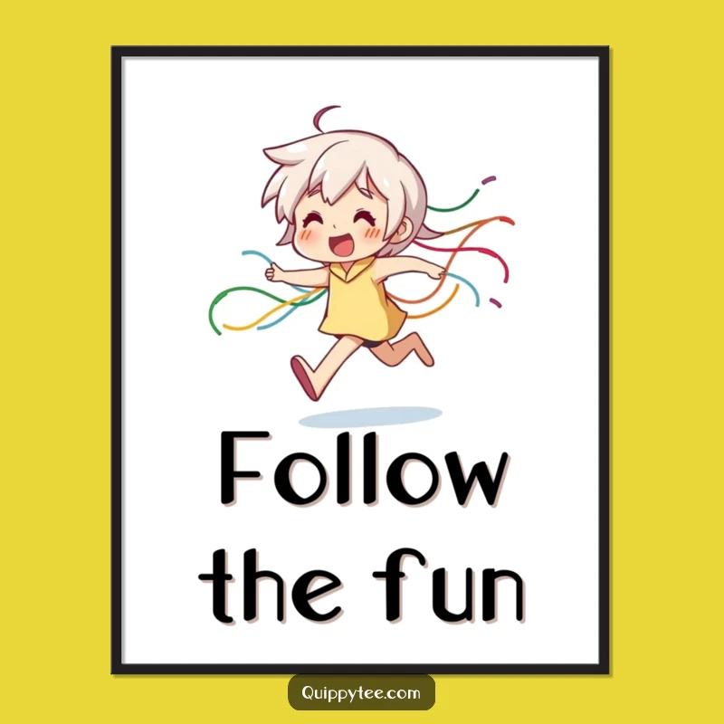 Funny Running Thread Character Poster: Dynamic Art with Colorful Trails