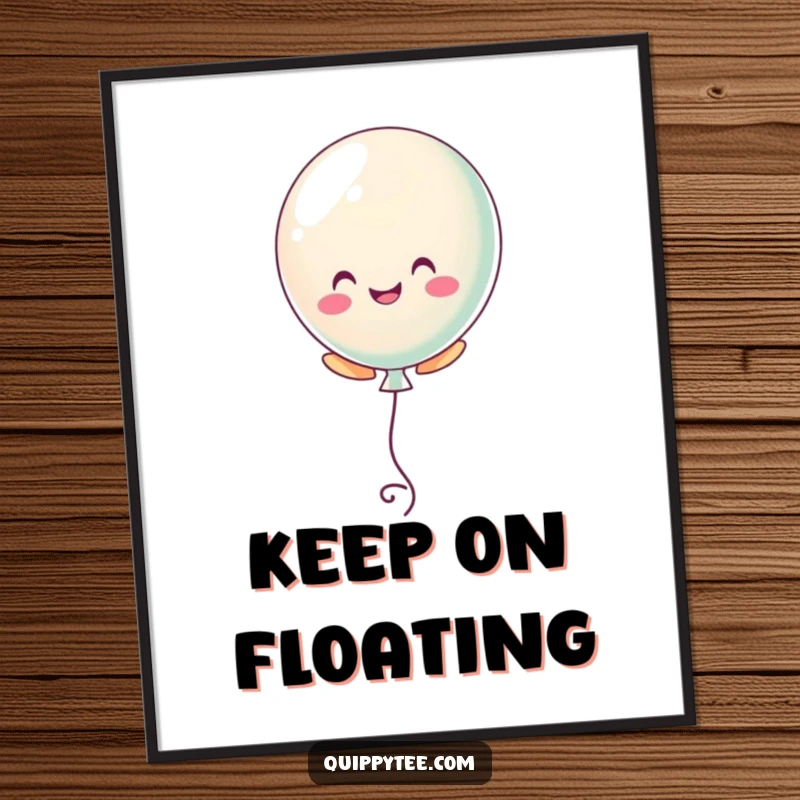 Funny poster art of a pastel balloon character floating cheerfully upwards, ideal for inspiring positive wall decor.