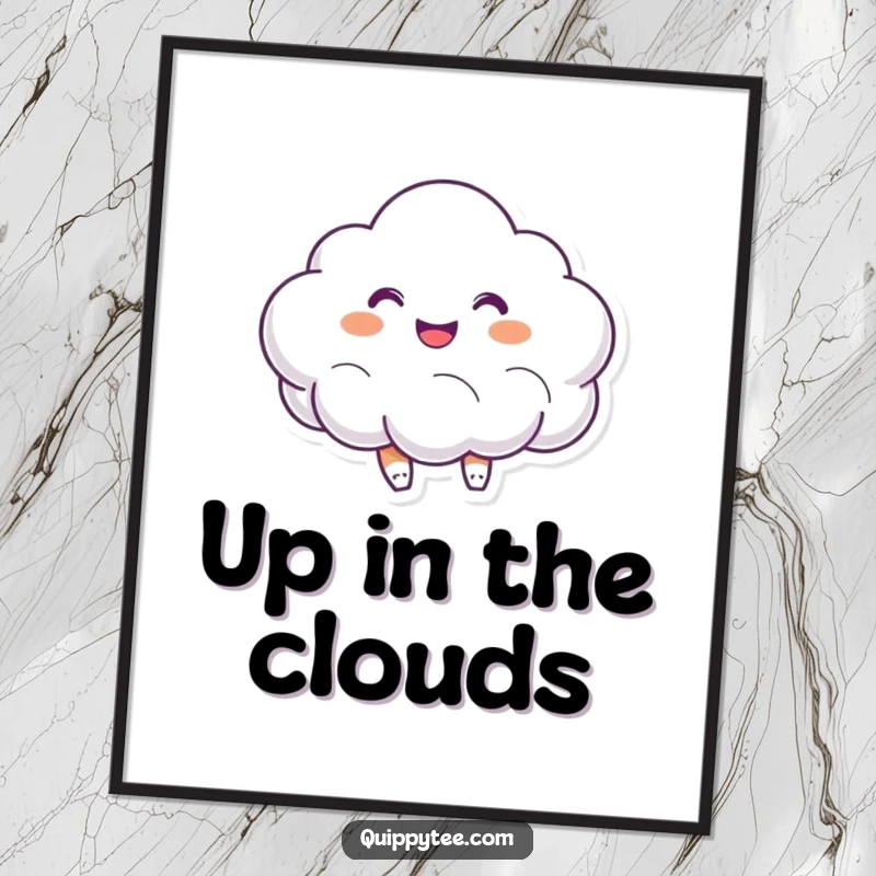 Funny poster print of a smiling cloud character joyfully bouncing, ideal for adding bright, happy energy to any wall.