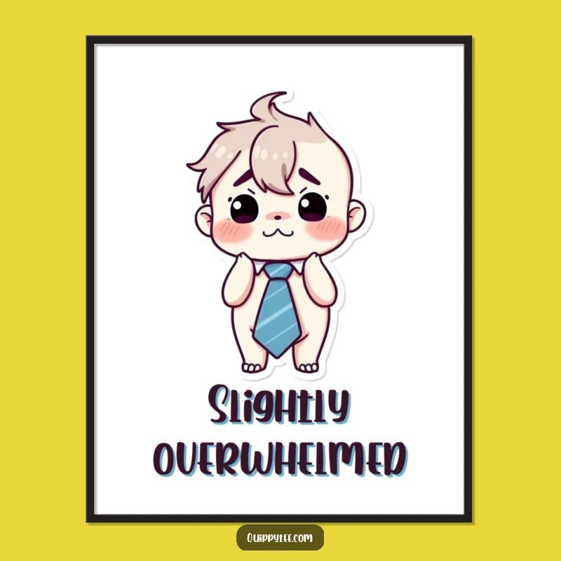 Funny Flustered Kawaii Tie Poster - Overwhelmed Humor Wall Art Gift