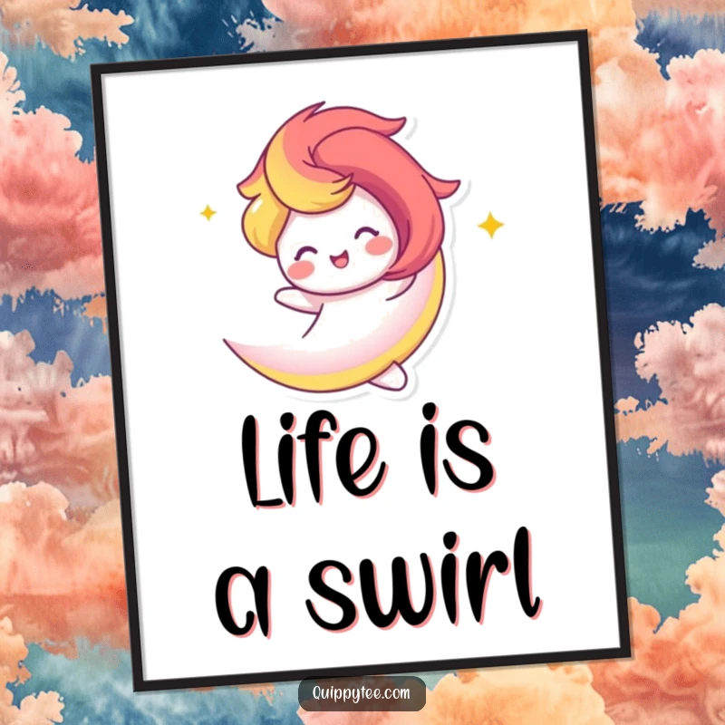 Funny Poster: A vibrant rainbow swirl character happily twirling, bringing dynamic joy and color to decor.