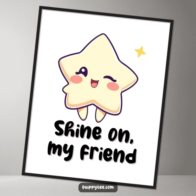 Funny poster print of a cute star character giving a playful wink, ideal for adding cosmic charm and humor.