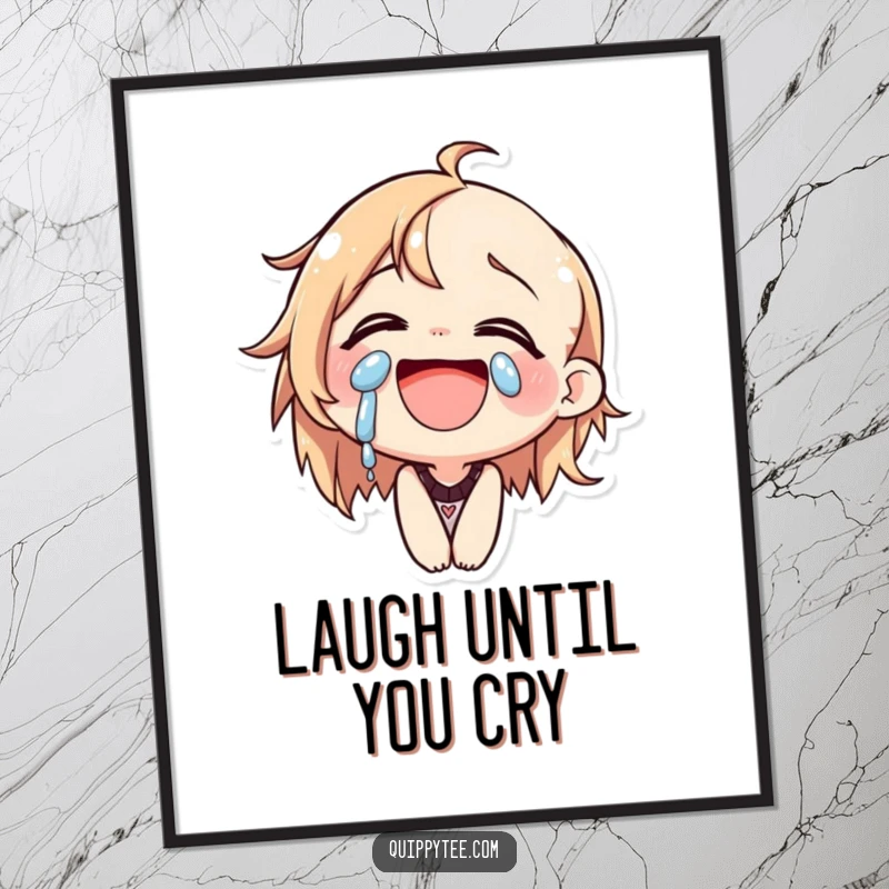 Funny Poster: A cat character is depicted laughing heartily, tears of joy streaming down, representing pure delight.