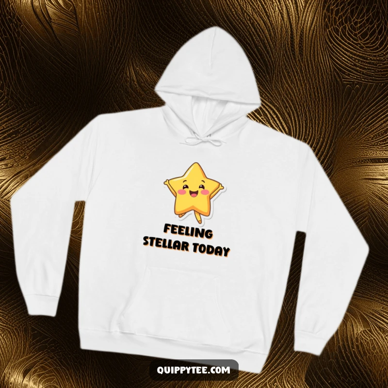 Funny Hoodie: A smiling star character energetically jumping with joy, offering cozy comfort and cheerful vibes.