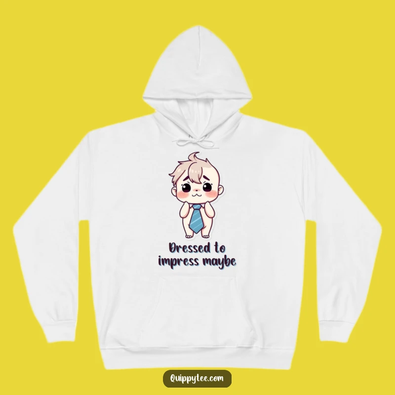 Funny Flustered Kawaii Tie Hoodie - Cozy Overwhelmed Humor Sweatshirt Gift