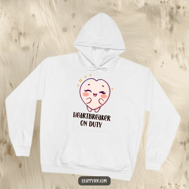 Funny Hoodie: A sparkling heart character winking playfully, offering cozy comfort with a cheeky attitude.