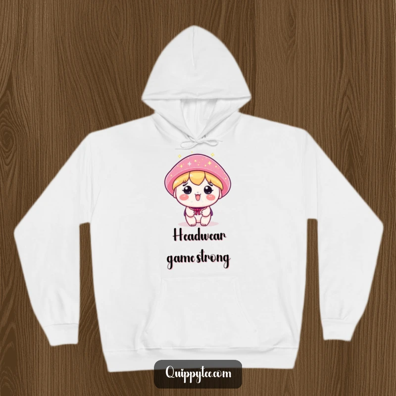 Funny hoodie featuring a kawaii character with a ridiculously large, glittery hat, radiating playful glamour and cozy warmth.