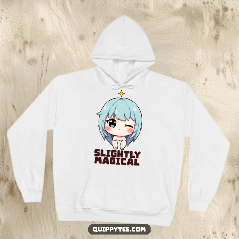 Funny Hoodie: Character winking with a tiny sparkle above their head, designed for cozy charm and playful vibes.