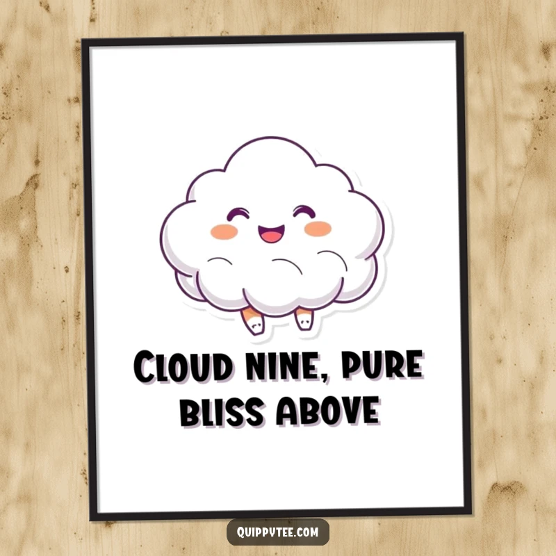 Funny Free Printable Wall Art: A smiling cloud character energetically bouncing with pure joy, bringing whimsical happiness to your walls. Printable.