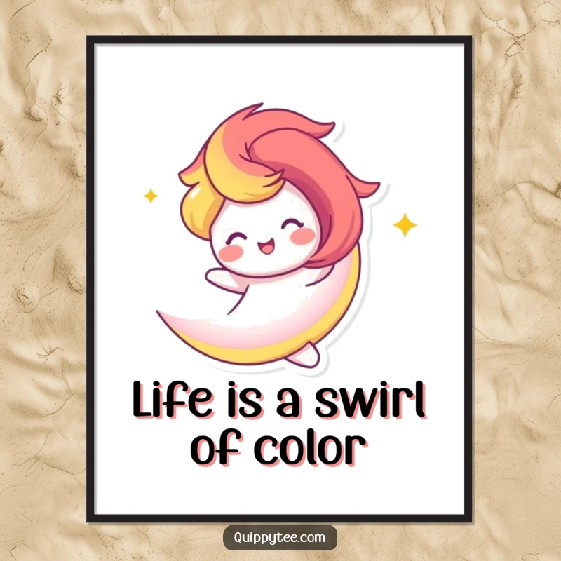 Joyful Free Printable Wall Art: A happy rainbow swirl character twirls with delightful motion.